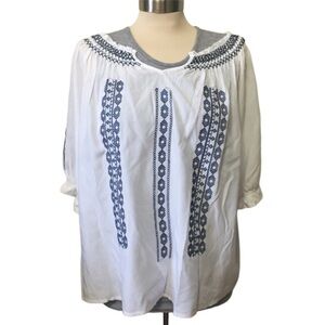 Main Strip Boho Blue Embroidered Blouse size s
